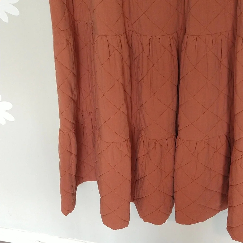 Madewell Quilted Aidy Square-Neck Puffed Sleeve Tiered Midi Dress Warm Umber - Picture 13 of 16